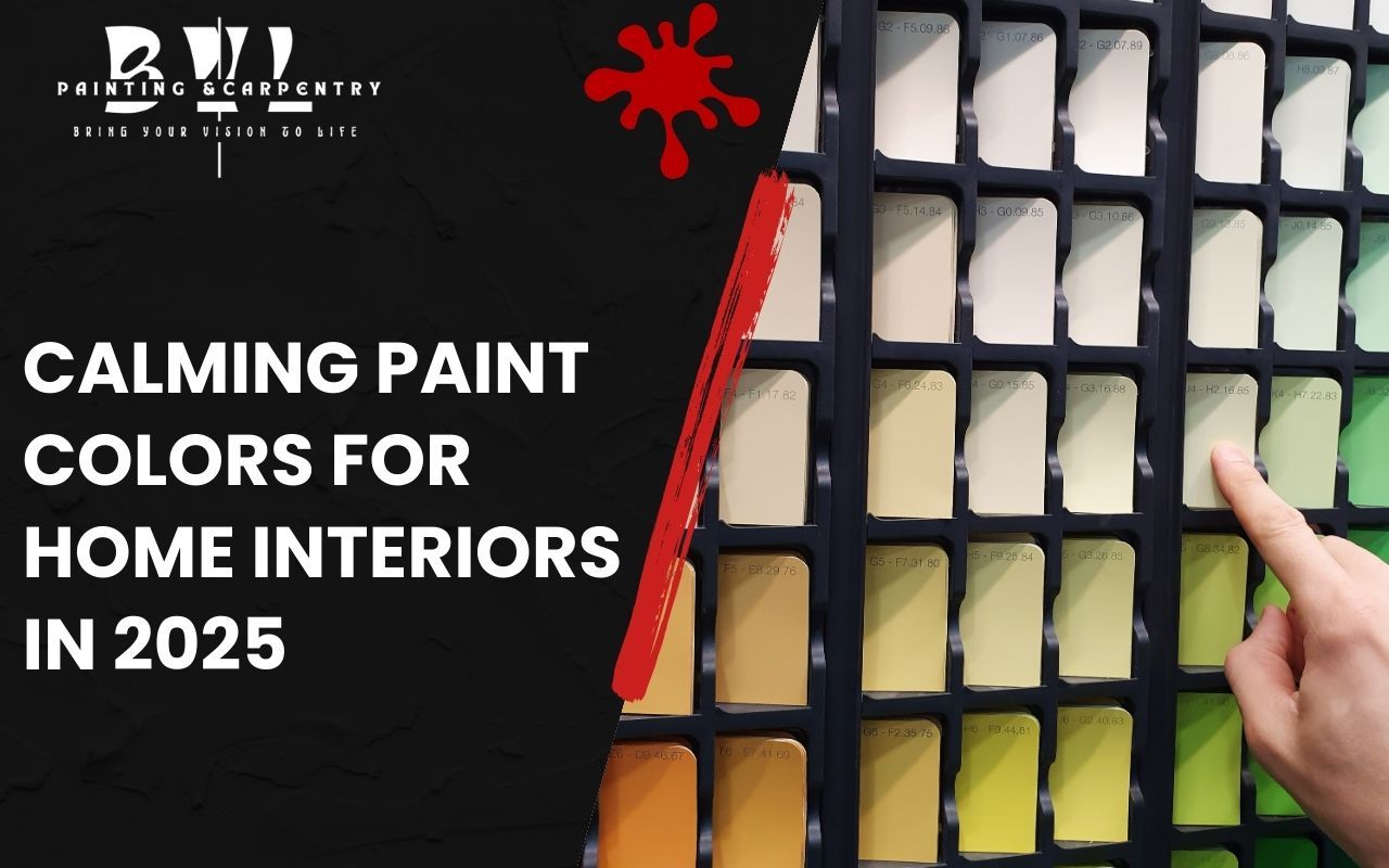 Selection of calming paint color swatches for interiors