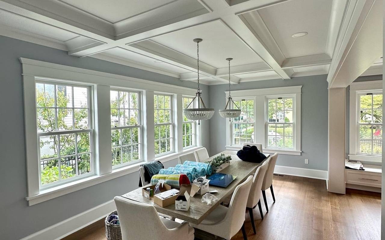 Interior holiday painting Fairfield dining accent wall in satin finish