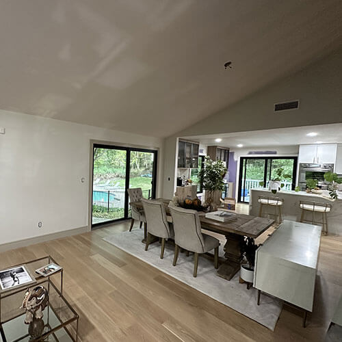 Custom carpentry built-ins and fresh interior paint in Katonah NY family room.