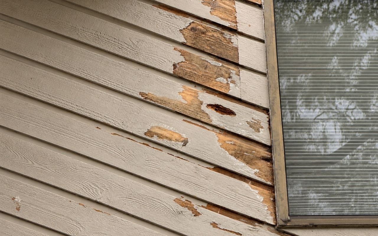 Exterior carpentry repair on damaged wood trim