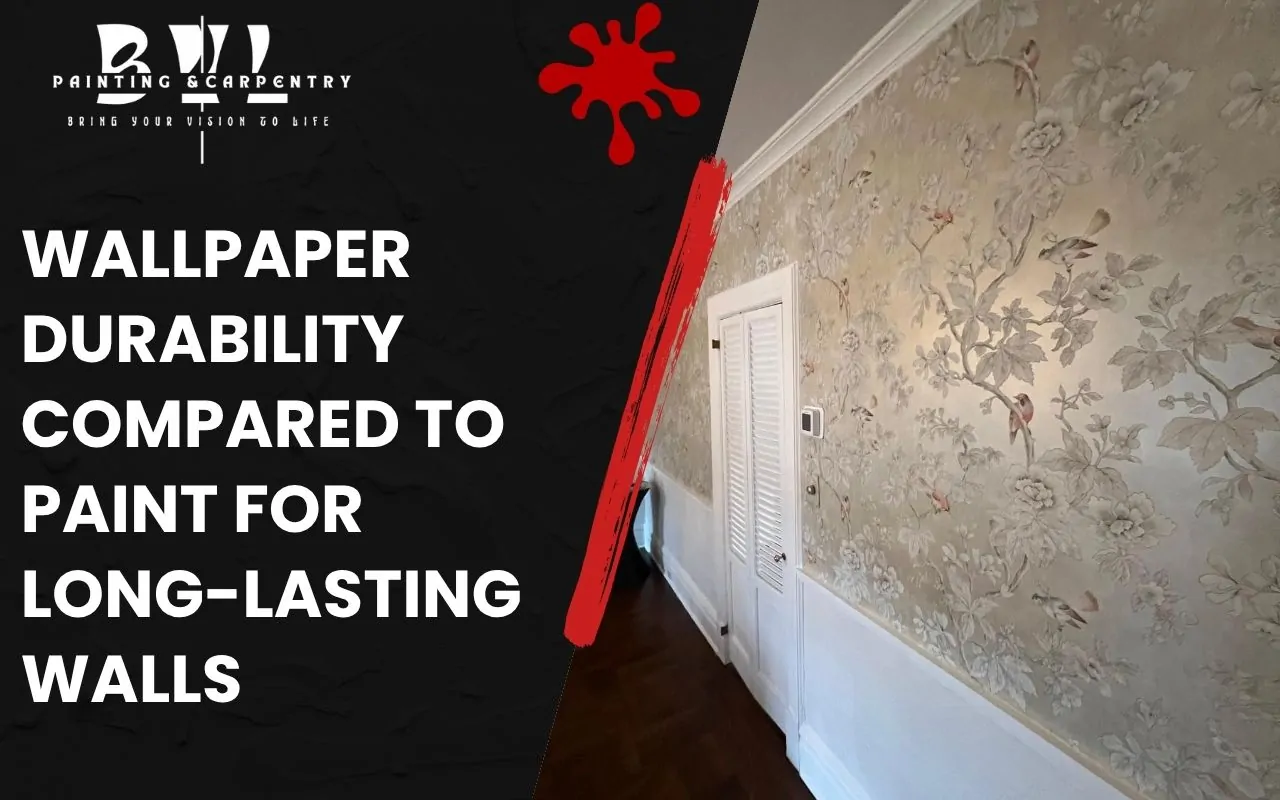 Side-by-side comparison of painted wall and wallpapered wall