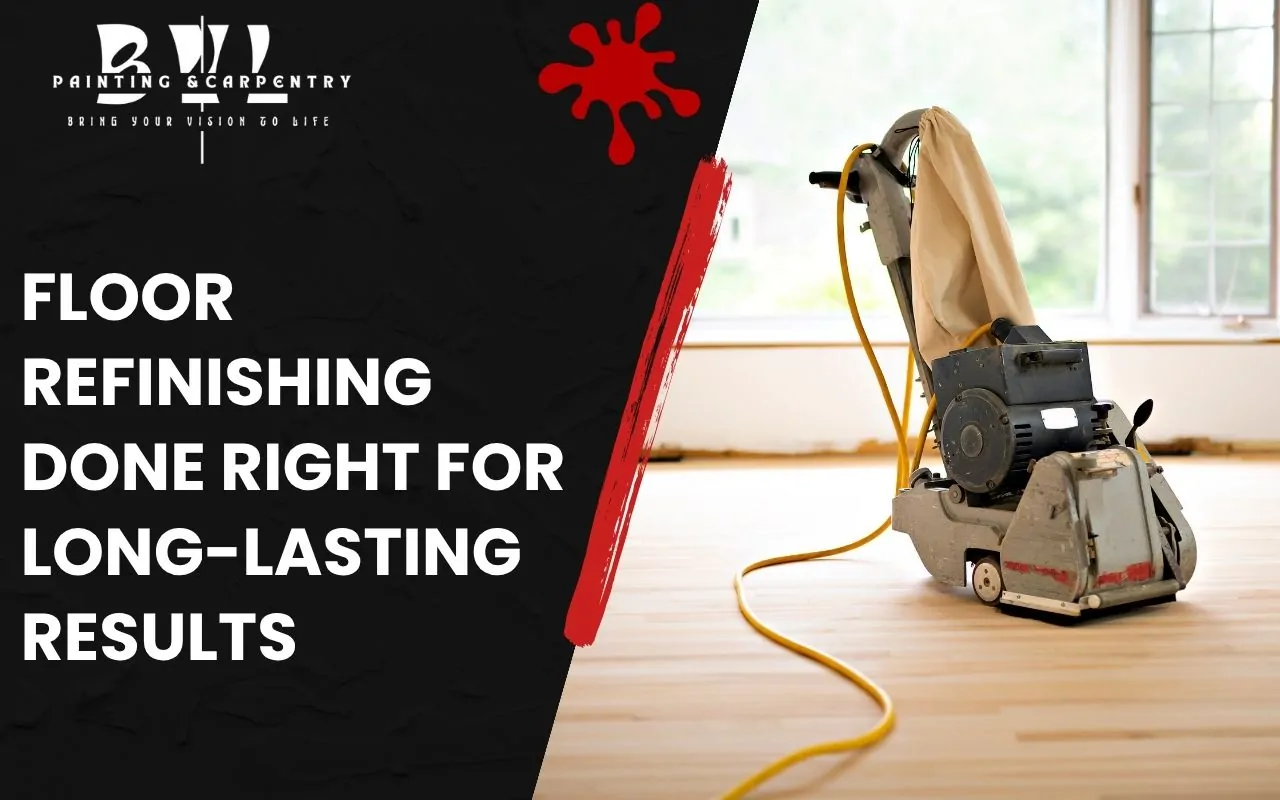 Professional sanding of hardwood floors during refinishing