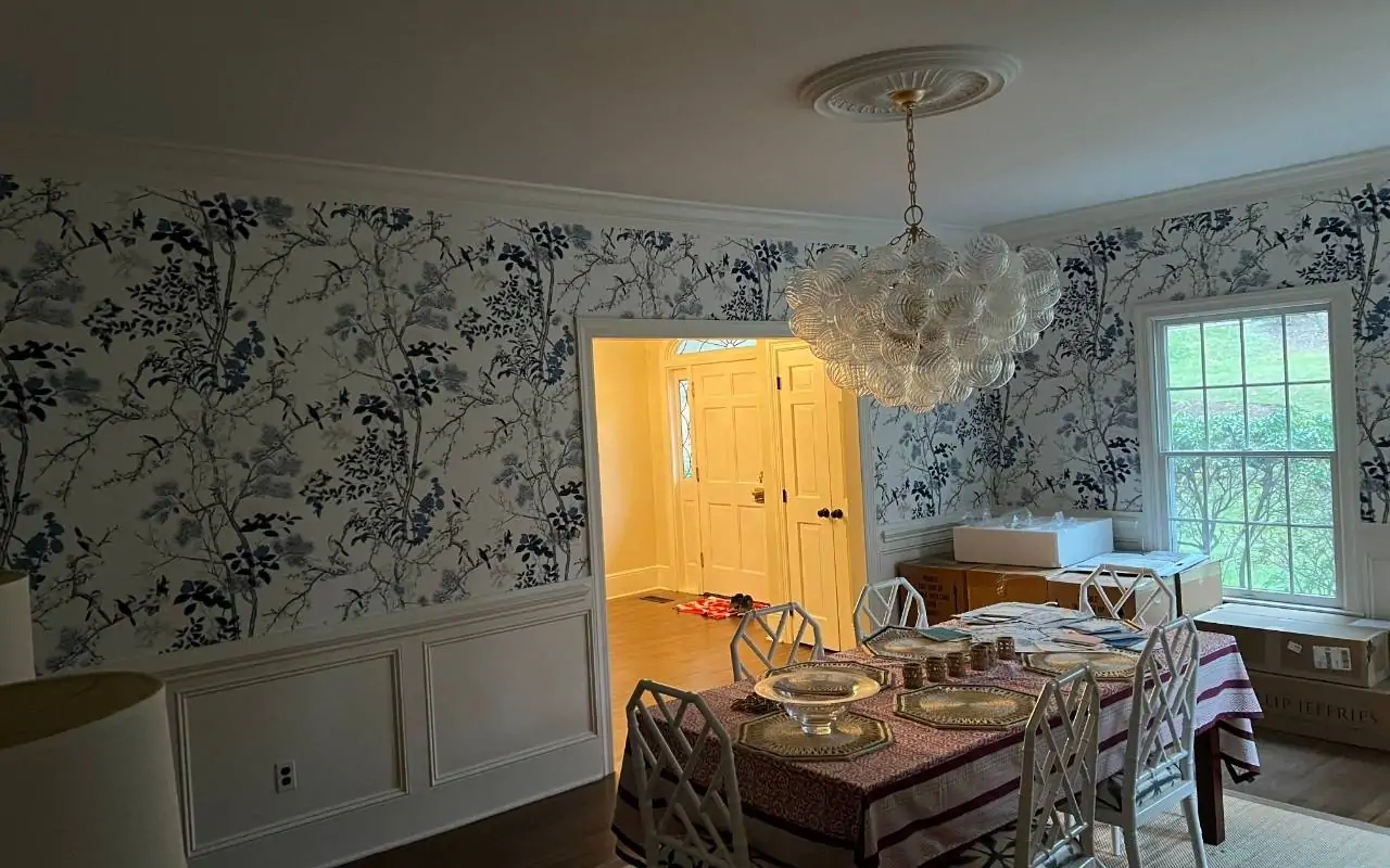 Elegant dining area styled with holiday wallpaper trends Fairfield