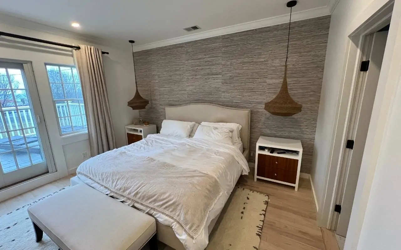 Winter living room with wallpaper accent wall Fairfield